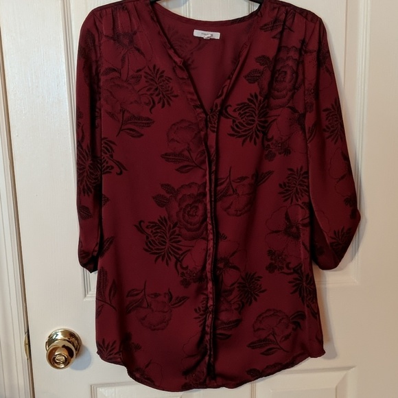 Maurice Shirt Small Burgundy/Wine Floral EUC - Picture 1 of 8